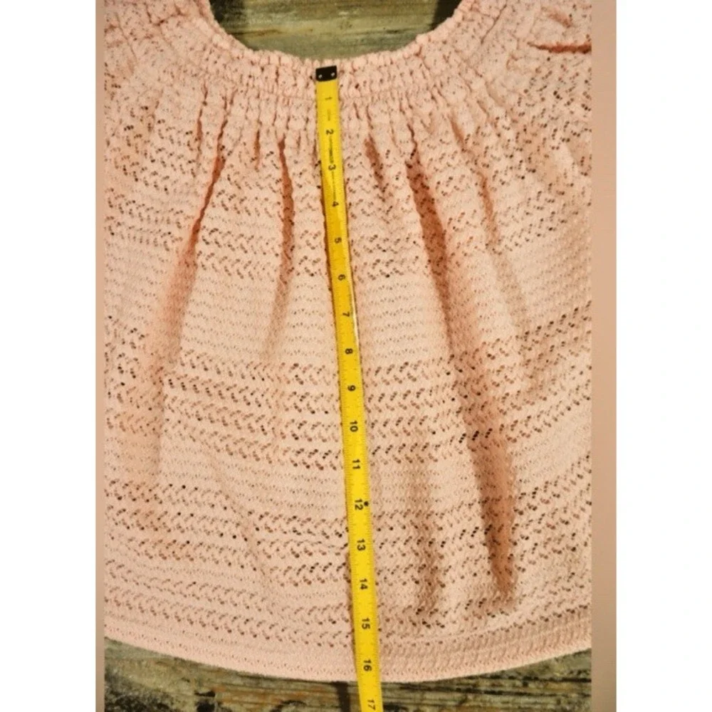 Anthropologie Blue Tassel Off-Shoulder Pink Blouse Womens Sz S Coquette Romantic